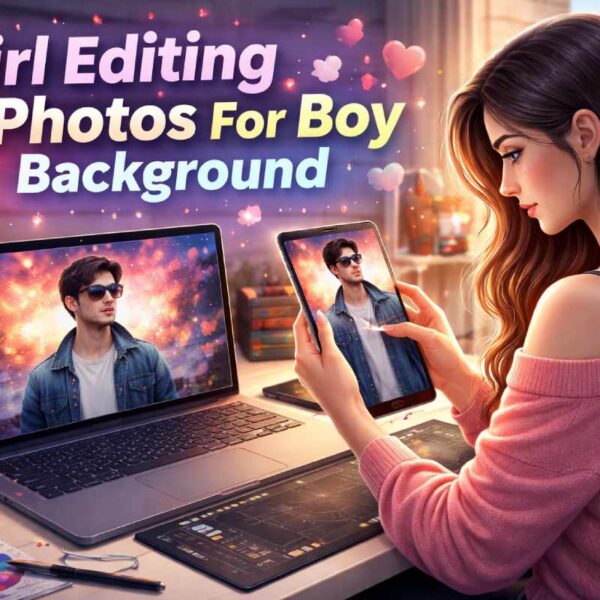 Girl Editing Photos For Boy Background