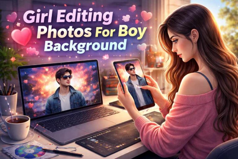 Girl Editing Photos For Boy Background